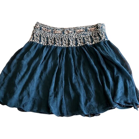 XXI Forever 21 Size S Black Crinkle Chiffon Beaded Mini Skirt Y2K Boho Festival - Picture 3 of 9